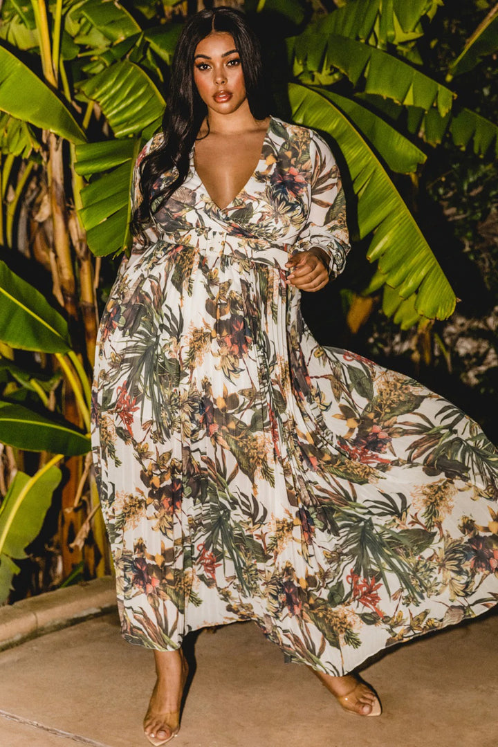 Palm Embrace | Belted Tropical Maxi Dress