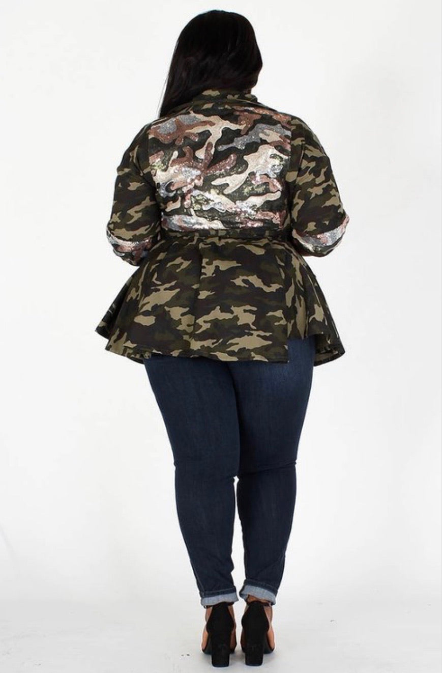 Camo Glam | Sequin Peplum Jacket